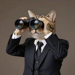 a cat with binoculars and a suit in the style of arcane, portrait, 4 k, hd,