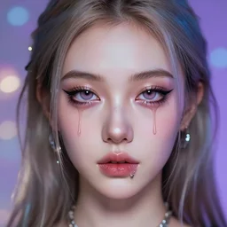 lazy eye melting hyper realistic photograph of pretty girl, lighting in wonderland, dj sura face, artgerm, ilya kuvshinov
