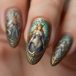 nail manicure beautiful design, deep focus, d & d, fantasy, intricate, elegant, highly detailed, digital painting, artstation, concept art, matte, sharp focus, illustration, hearthstone, art by artgerm and greg rutkowski and alphonse mucha