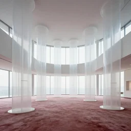 the antechamber to the manifold mansion by Foster and Partners, rendered in octane, heather carpet, translucent sculptural art and architecture