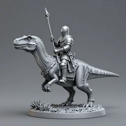 D&D, high detail, miniature of medieval knight riding an allosaurus, heavy cavalry, Asgard rising, MyMiniFactory, 28mm scale