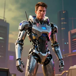 cyberpunk robotic version of a tom cruise replica android, sharp lines, digital, artstation, colored in