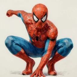 Spiderman in orange and turquoise painted by Conrad Roset, detailed brushstrokes - n 8