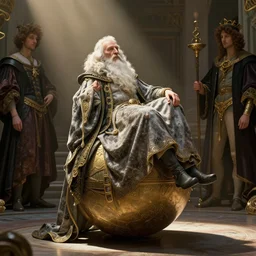 old wizard resting on an orb, sunlight study, art nouveau, by cornelis de heem and ( ( ( ( john william waterhouse ) ) ) ) and ( ( ( ( lisa frank ) ) ) ), 8 k, octane render