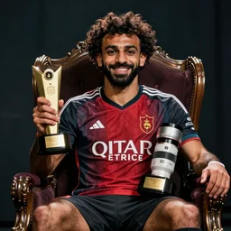 A beautiful photo of Mo Salah the king sitting on his throne, award winning photography, sigma 85mm Lens F/1.4, perfect faces, cinematic shot, photorealistic, 8k