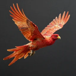 Flying scarlet phoenix, realistic matte painting,