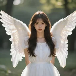 centered  portrait photography an angel +  bokeh + DOF + 8k, photorealistic