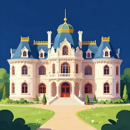 a mansion, vector graphics, trending on artstation, vibrant colors, gorgeous, beautiful, magnificent, high quality