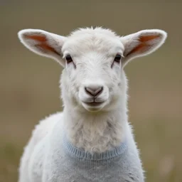 human lamb hybrid wearing a sweater, upper body shot, canon eos r 3, f / 1. 4, iso 2 0 0, 1 / 1 6 0 s, 8 k, raw, unedited, symmetrical balance, in - frame