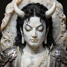 naraka buddhist demon michael jackson, highly detailed, symmetrical long head, smooth marble surfaces, detailed ink illustration, raiden metal gear, cinematic smooth stone, deep aesthetic, concept art, post process, 4 k, carved marble texture and silk cloth, latex skin, highly ornate intricate details, in the style of 8 8 grzes