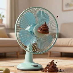 poop hits an old plastic fan in a living room, splashes, trending on artstation, digital art, extremely detailed