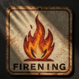 vintage fire flame warning label
