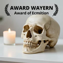 skull on table with a candle, depth of field, award winning photo,