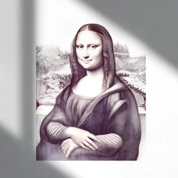 clean outlines of the mona lisa, line art, white background