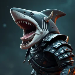 a human shark hybrid, samurai armor, background space, digital art, 3 d unreal enfine, povray