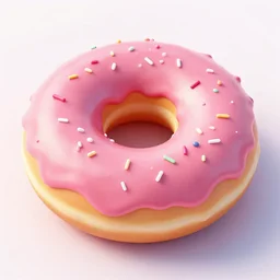 3 d render of realistic pink frosted donut with sprinkles