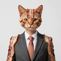 a human person with cat ears wearing a suit made of bacon, art by tsuaii, 4k, trending on artstation