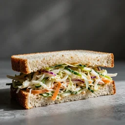 a realistic photograph of a coleslaw sandwich