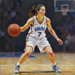 painting of an woman basketball player, by picasso, greg rutkowski, cg worker artstation