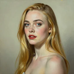 a striking hyper real painting of Elle Fanning by Salvador Dali
