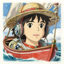 a sailor in her watercraft, oceanpunk, finely illustrated face, highly detailed, colored pencil, studio ghibli, tankobon, in the style of ilya kuvshinov and krenz cushart and william - adolphe bouguereau and alphonse mucha