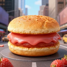 Giant Krabby Patty absorbs New York, photo, 2032, 8K