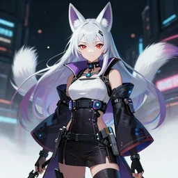 A realistic anime digital painting of a Aya Ueto a cyberpunk Kitsune, digital painting, by Stanley Artgerm Lau, Sakimichan, WLOP and Rossdraws, digtial painting, trending on ArtStation, SFW version