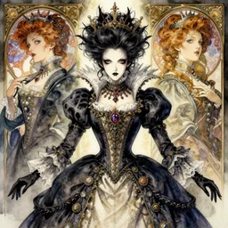 symmetry!!!!!! darkest dungeon watercolor sinister anime victorian queen close portrait, wearing ornate clothing, highly detailed, dynamic lighting, digital art, digital painting, artstation, wlop, sharp focus, illustration, art by artgerm and greg rutkowski and alphonse mucha, 8 k