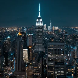a beautiful futuristic city skyline at night with mountains in the background, new york, scifi, cyberpunk