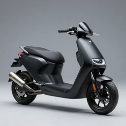 photo of a futuristic race scooter with a high ccm engine, concept scooter, slick rims, black matte paintjob, tiranium racing exhaust, studio light, 8 5 mm, f / 1. 3