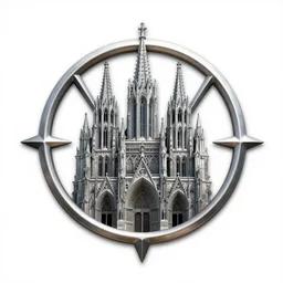 a heavy metal art style logo with a cathedral in the middle