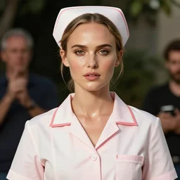 Nathalie Portman as a glamorous and sexy nurse in blouse, beautiful, pearlescent skin, natural beauty, seductive eyes and face, elegant girl, natural beauty, very detailed face, seductive lady, full body portrait, natural lights, photorealism, summer vibrancy, cinematic, a portrait by artgerm, rossdraws, Norman Rockwell, magali villeneuve, Gil Elvgren, Alberto Vargas, Earl Moran, Enoch Bolles