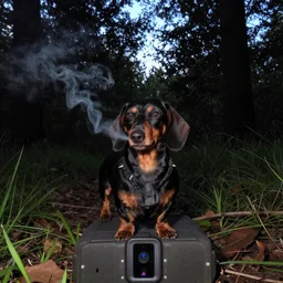 Gollum smoking dachshund dog trail cam
