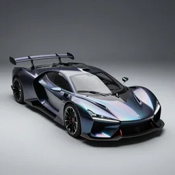 photo of a dark glass and plastic futuristic aerodynamic ( box - shaped ) car with sharp edges and aerodynamic fins and canards, iridescent octopus skin, venturi tunnels, neon lights, hybrid electric e - class car style, pininfarina, studio lighting, spaceship style, hard surfaces