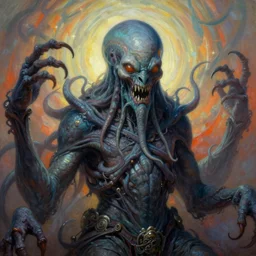 painting of old god cthulu, close up scene of cthulu, by zdzislaw beksinski, by dariusz zawadzki, by wayne barlowe, amazing details, gothic, surrealism, cosmic horror, lovecraftian, cold hue's, warm tone gradient background, concept art, beautiful composition
