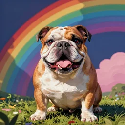 rainbow excited smiling bulldog. pop art.