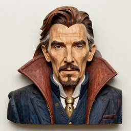 a highly detailed wooden portrait of stephen strange, james gurney, james jean