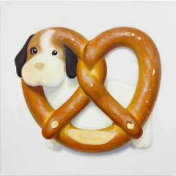painting of a dog shaped like a pretzel