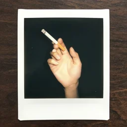 a photo of woman hand with a cigarette, polaroid,
