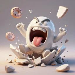 dissection of happy, angry screaming with tongue out ceramic exploding crash miniature toy resin Figure animal falling apart 8K, c4d, 3d primitives, in a Studio hollow, surrounded by flying parts, explosion drawing, by pixar, beeple, by jeff koons, blender donut tutorial, by noah bradley, by david lachapelle