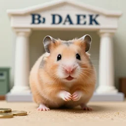 a hamster attending a bank, photorrealistic