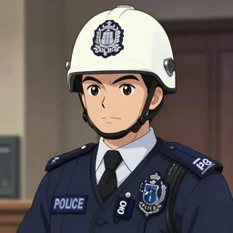A British police officer wearing a custodian helmet, highly detailed, ambient lighting, trending on art station, anime art style