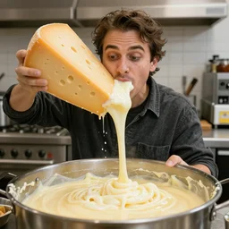 king of cheeseville, slurping down massive amounts of liquid cheese