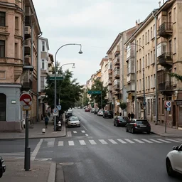 a view of a 도시 at вулиця level, no samochody.