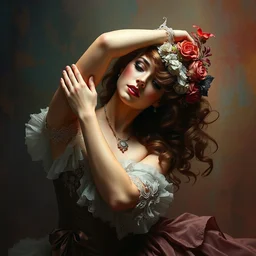 an intricate artistic pose painting of a beautiful young victorian lady with an artistic pose, hyper detailed, octane render, vivid colors, artstation, by jeremy mann, by alphonse mucha, by boris vallejo