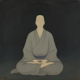 a painting of a person sitting in a meditation position, a digital painting by Kanō Tan'yū, unsplash, samikshavad, sense of awe, mystical, matte painting - n 9