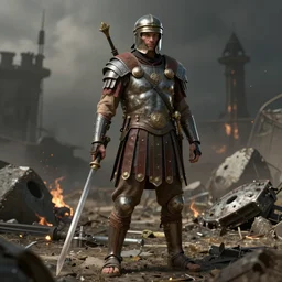 full body + face character portrait of a roman mercenary in a nuclear post - apocolypse in the style of high fantasy art trending on artstation deviantart pinterest detailed realistic high resolution hd 8 k
