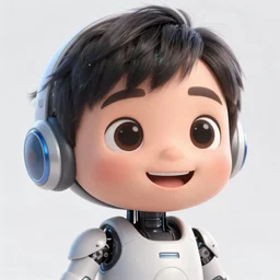 a painting of cute Asian smiling, cyborg, in the style of Pixar animation, low angle view, 16mm lens, award winning, hyper detailed, dramatic lighting, artstation, octane renderer, unreal engine