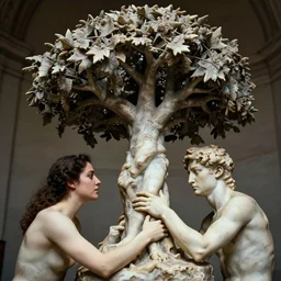 beautiful closeup portrait of tree of life marble sculpture by greg rutkowski, josan gonzalez, rodin, michelangelo, cinematography by christopher nolan, imaginative, creative, emotion : madness