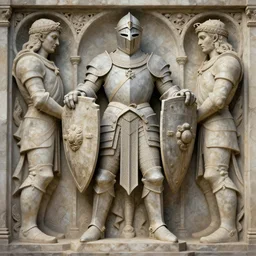 a detailed full body portrait guardian in stone, knight, relief statue, holding shield, symmetry, symmetrical, by greg rutkowski and justin gerard, digital art, monstrous, art nouveau, baroque style, realistic painting, very detailed, fantasy, dnd, character design, trending on artstation
